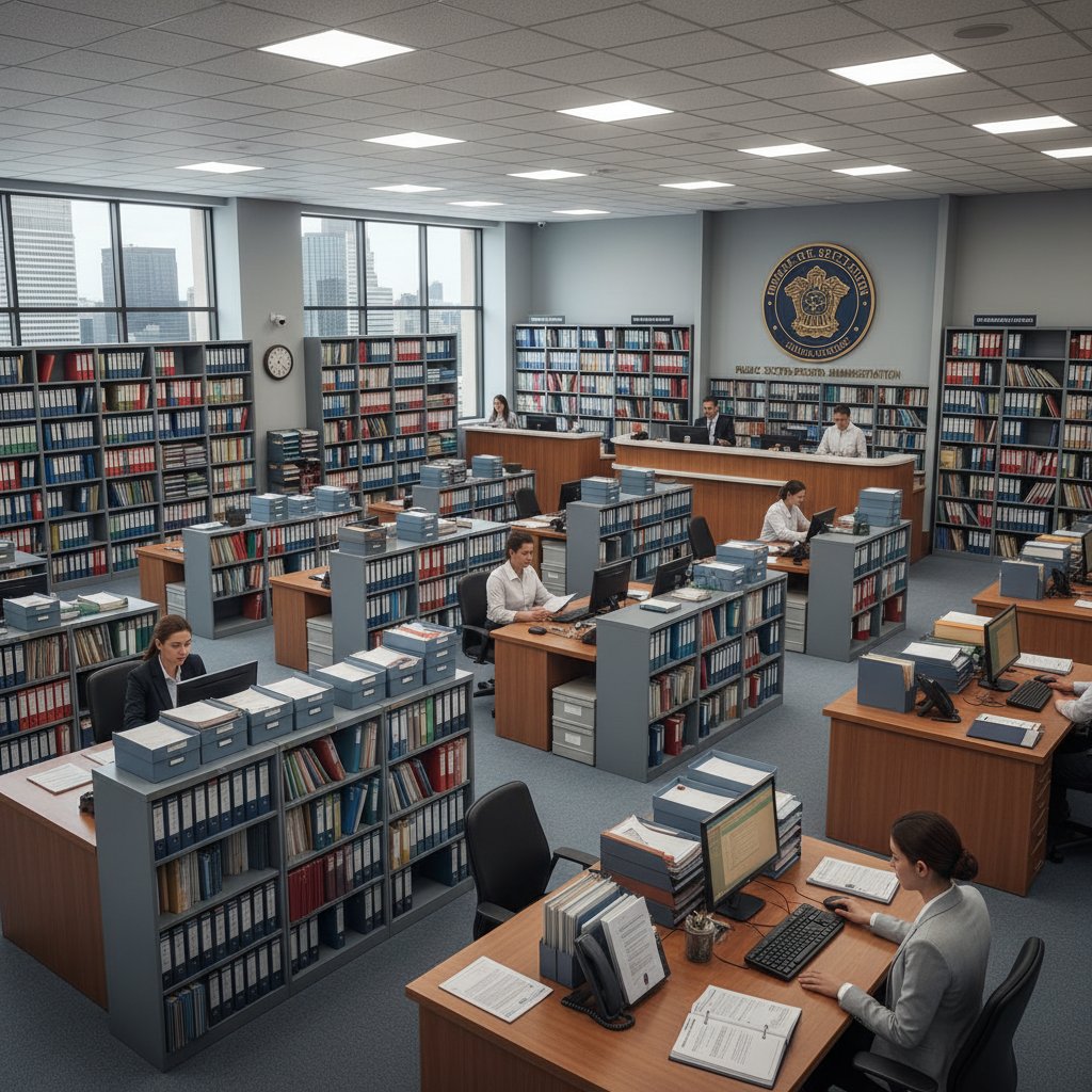 Behörde mit organisierten Verwaltungsakten und professionellem Dokumentenmanagement